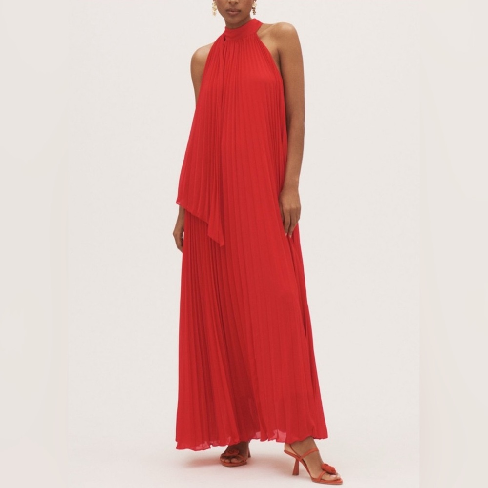 BHLDN Rosie High-Neck Pleated Chiffon Maxi Dress